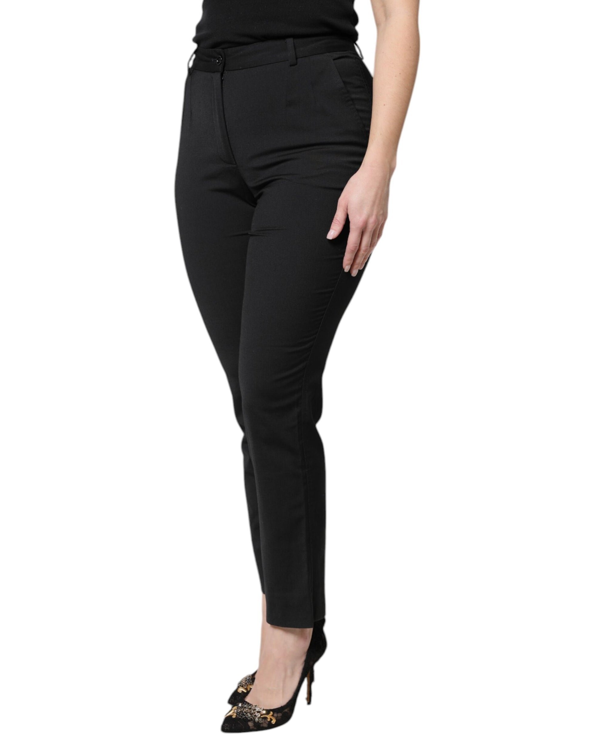 Dolce & Gabbana Black Polyester High Waist Slim Pants by Dolce & Gabbana
