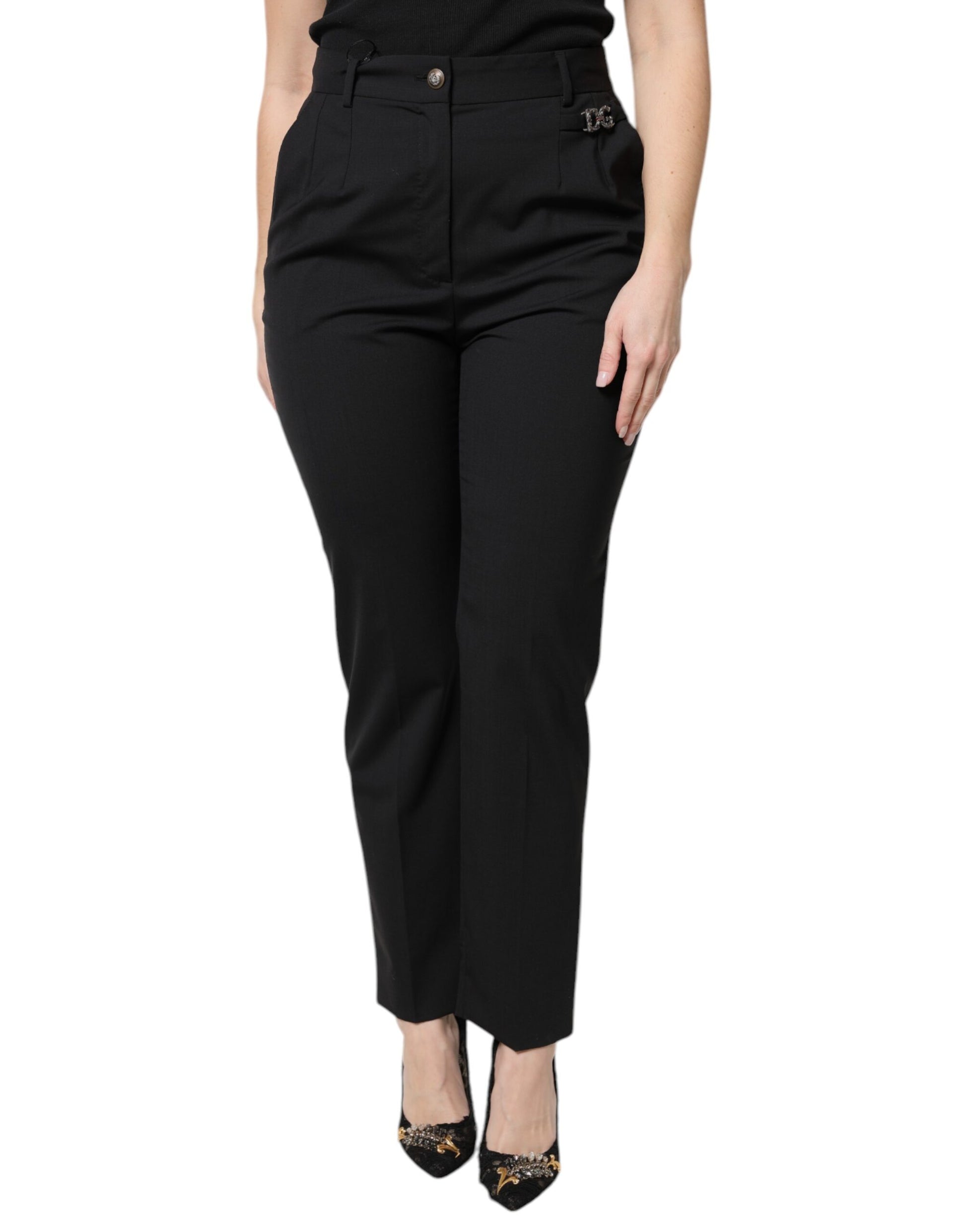 Dolce & Gabbana Black Polyester High Waist Dress Pants by Dolce & Gabbana