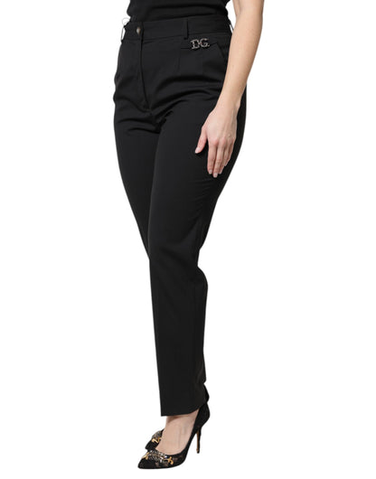 Dolce & Gabbana Black Polyester High Waist Dress Pants by Dolce & Gabbana