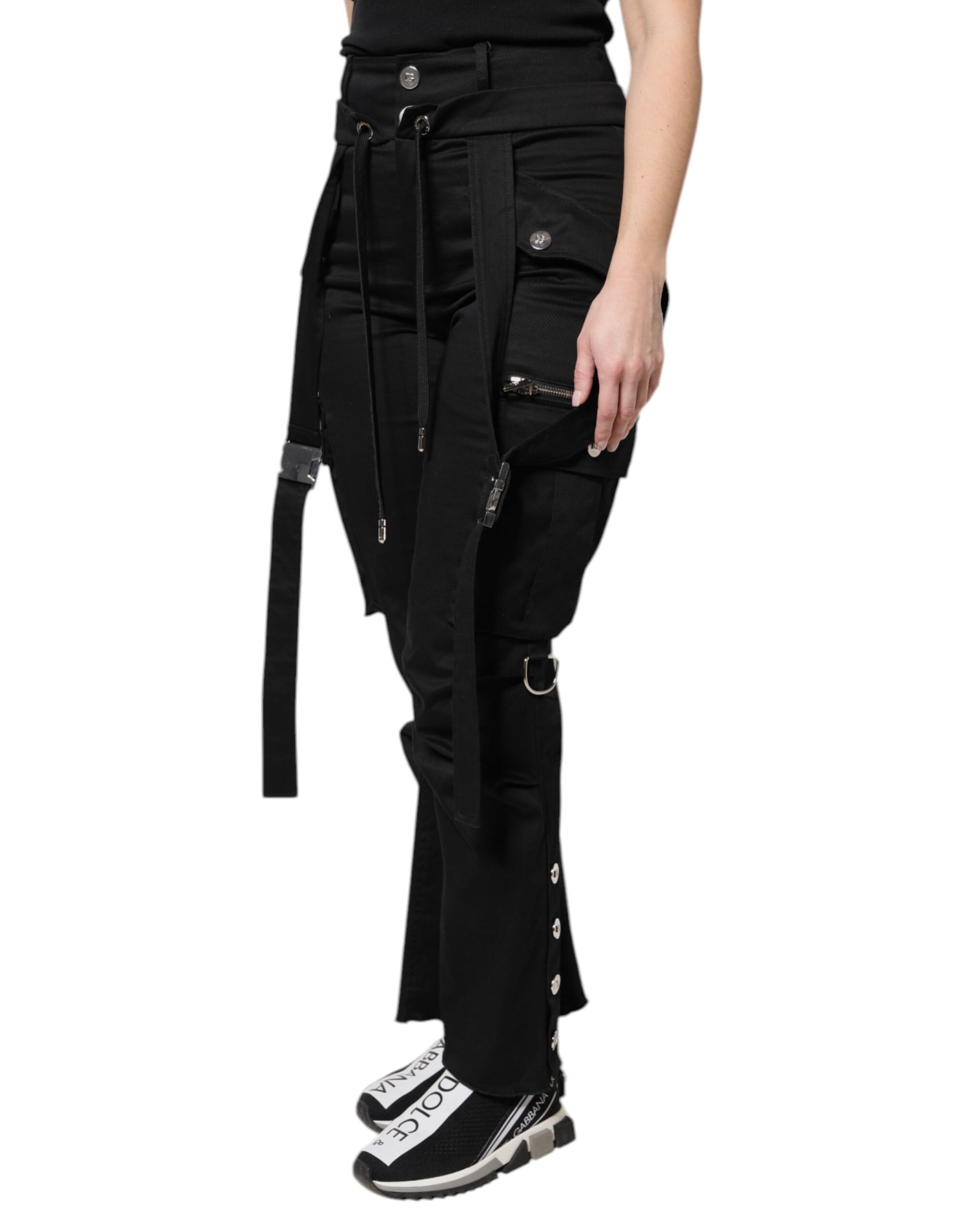 Dolce & Gabbana Black Cotton High Waist Cargo Pants by Dolce & Gabbana