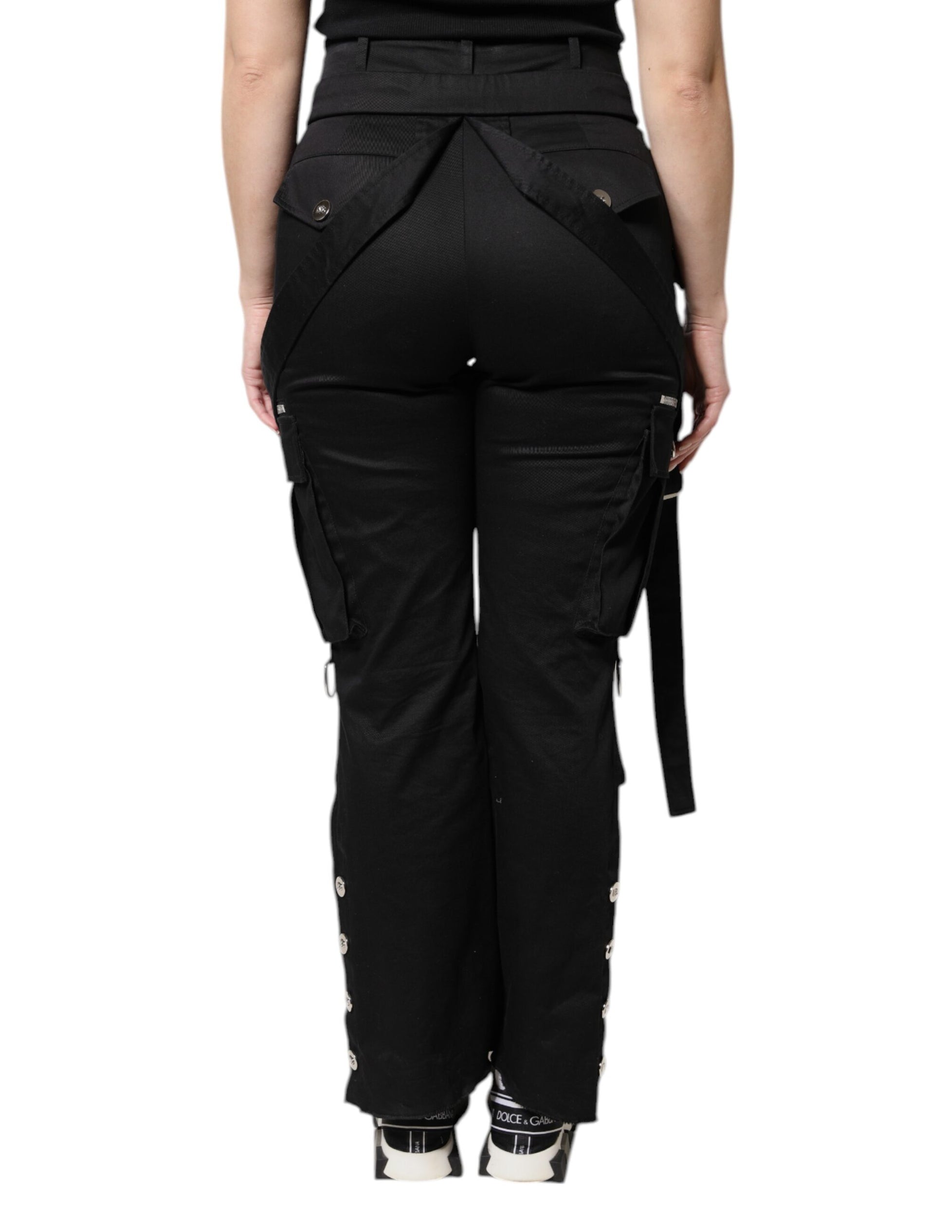 Dolce & Gabbana Black Cotton High Waist Cargo Pants by Dolce & Gabbana