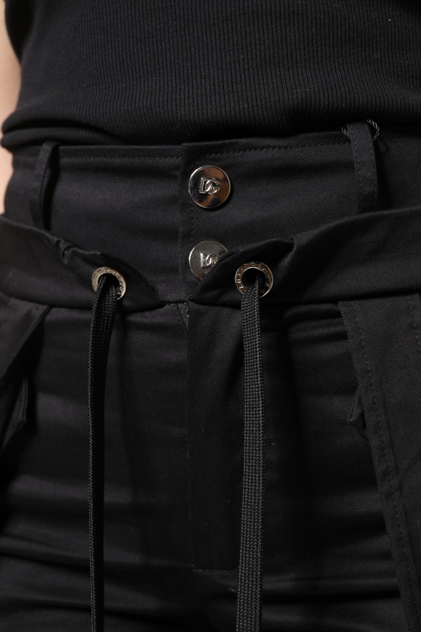 Dolce & Gabbana Black Cotton High Waist Cargo Pants by Dolce & Gabbana