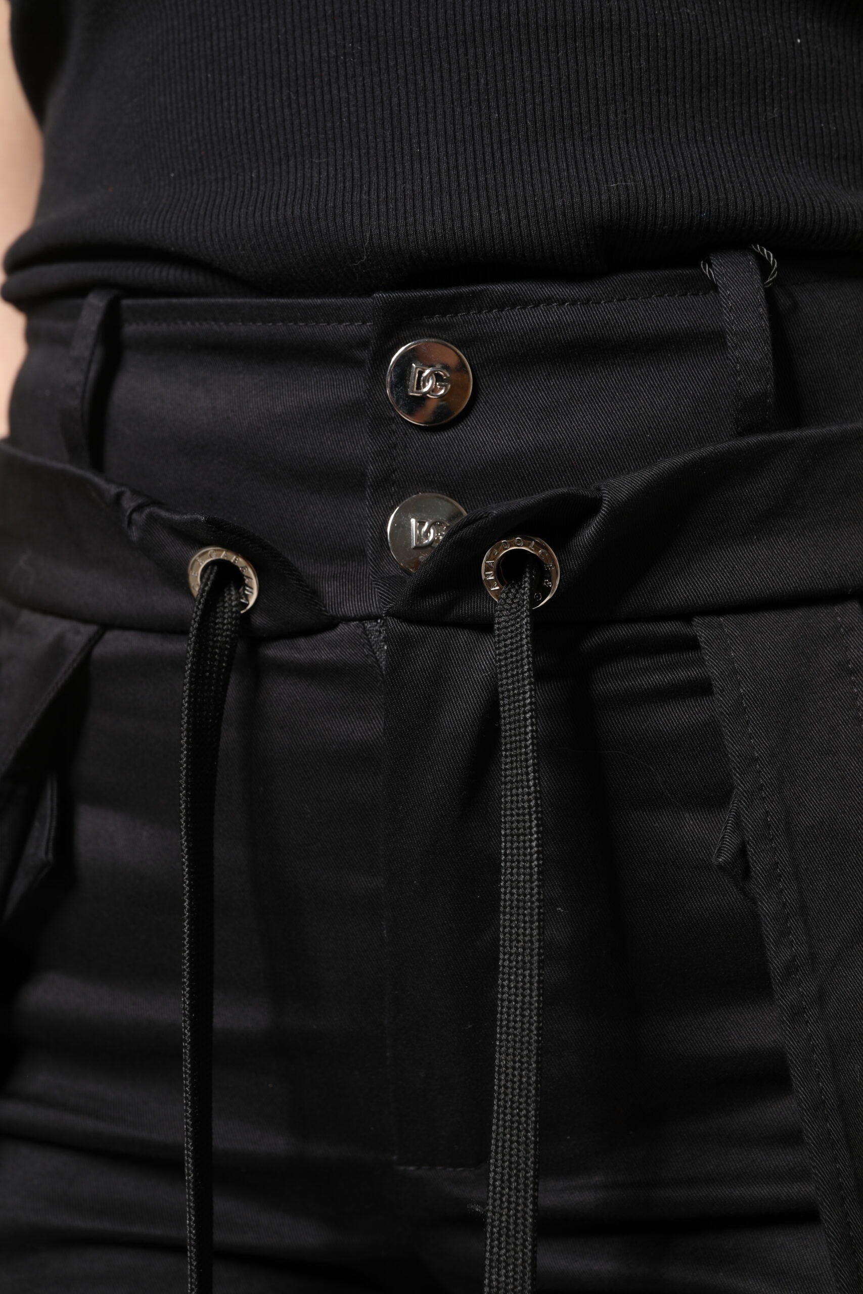 Dolce & Gabbana Black Cotton High Waist Cargo Pants by Dolce & Gabbana