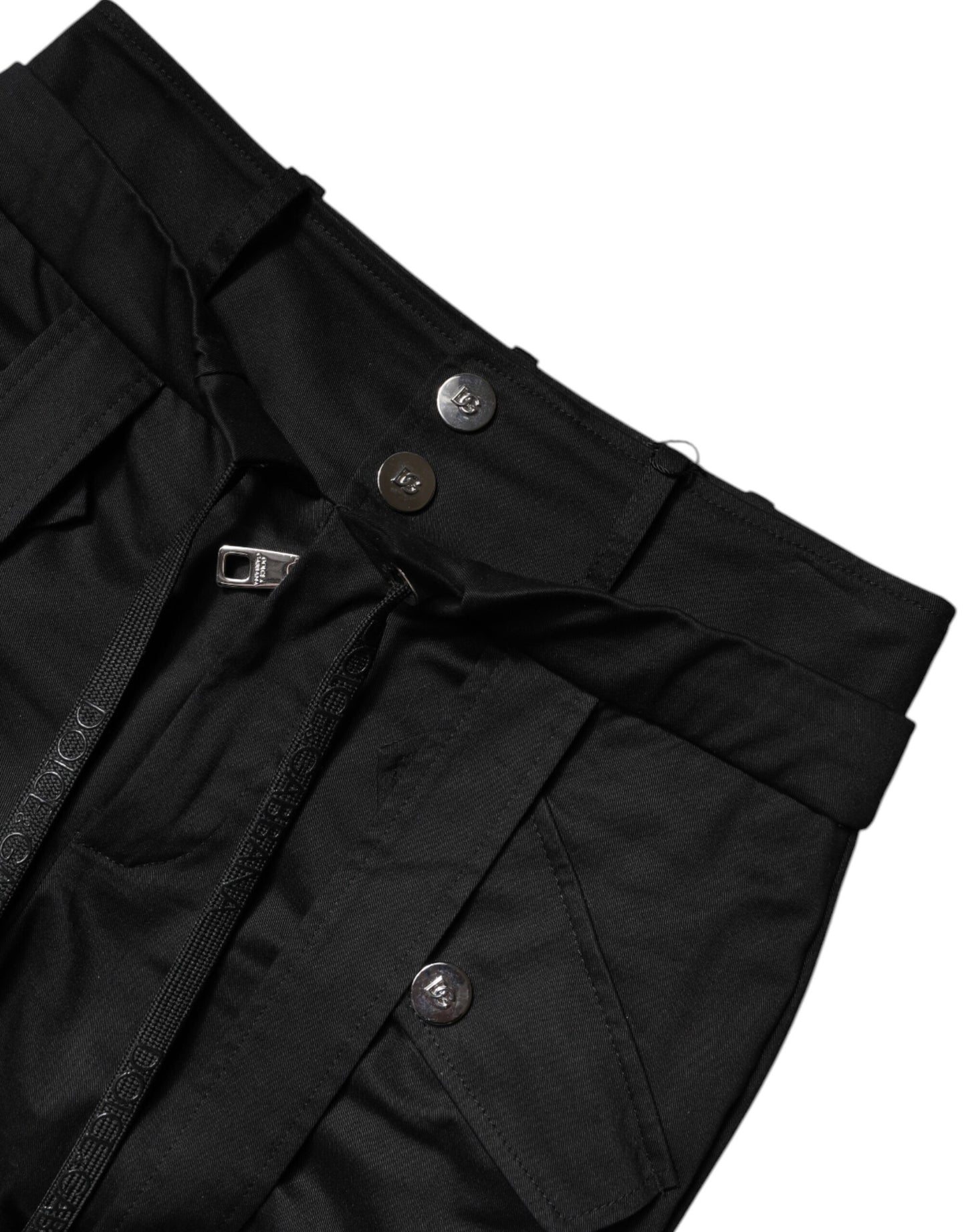 Dolce & Gabbana Black Cotton High Waist Cargo Pants by Dolce & Gabbana