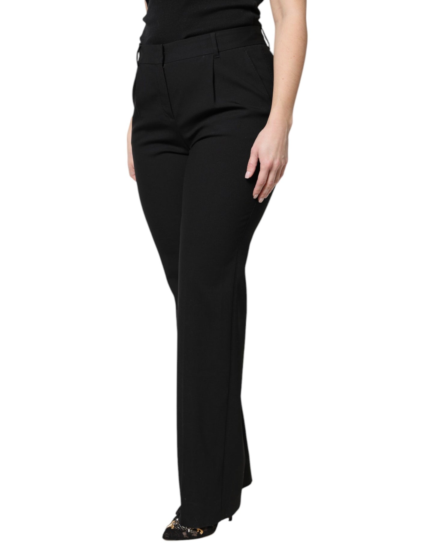 Dolce &amp; Gabbana Black Wool High Waist Boot Cut Dress Pants