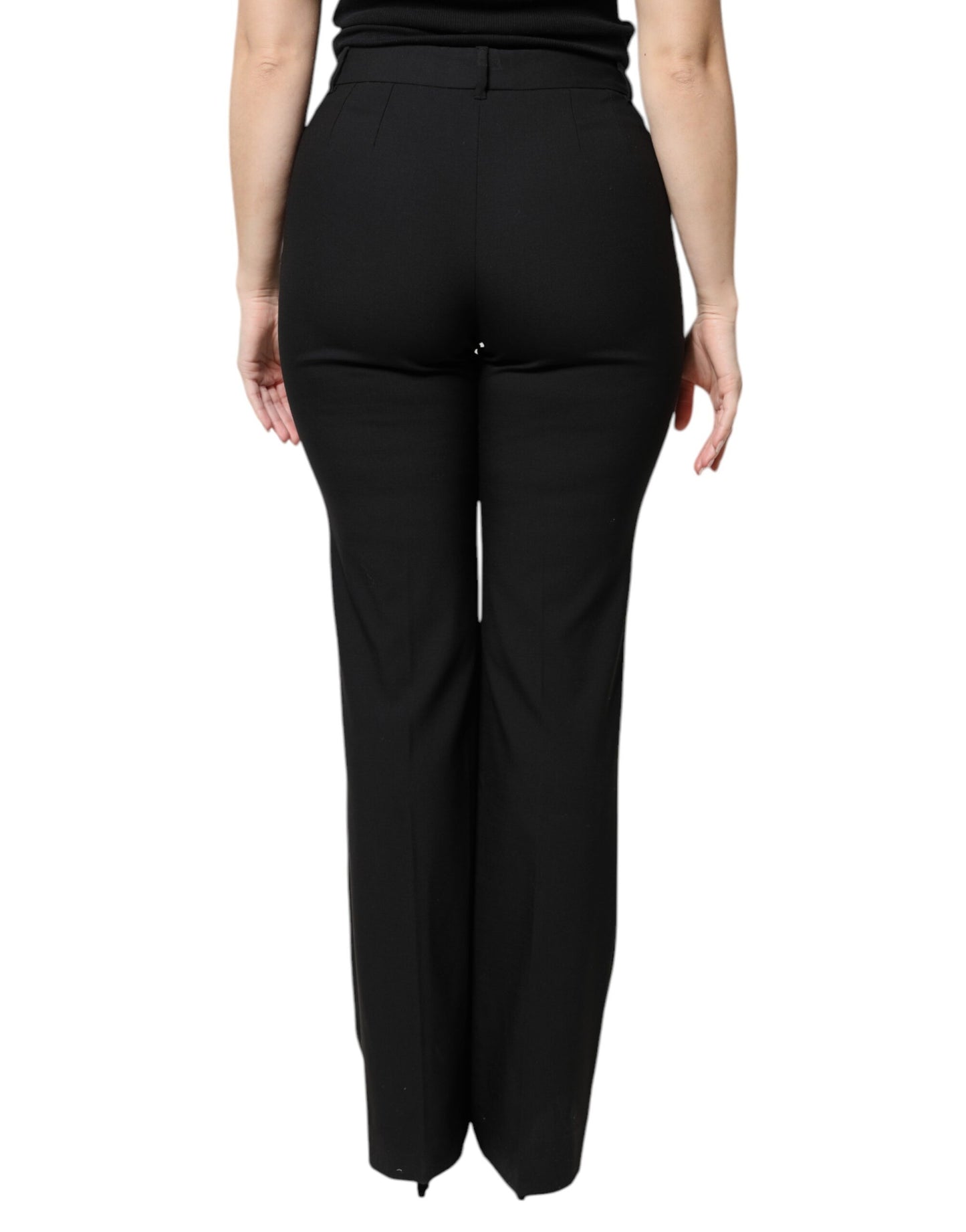 Dolce &amp; Gabbana Black Wool High Waist Boot Cut Dress Pants