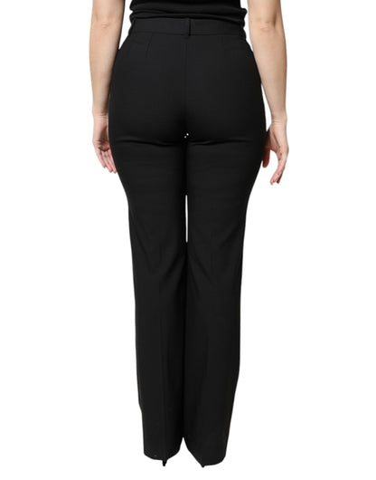 Dolce &amp; Gabbana Black Wool High Waist Boot Cut Dress Pants