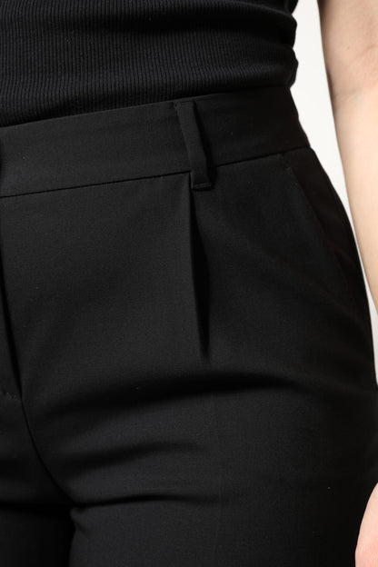Dolce &amp; Gabbana Black Wool High Waist Boot Cut Dress Pants