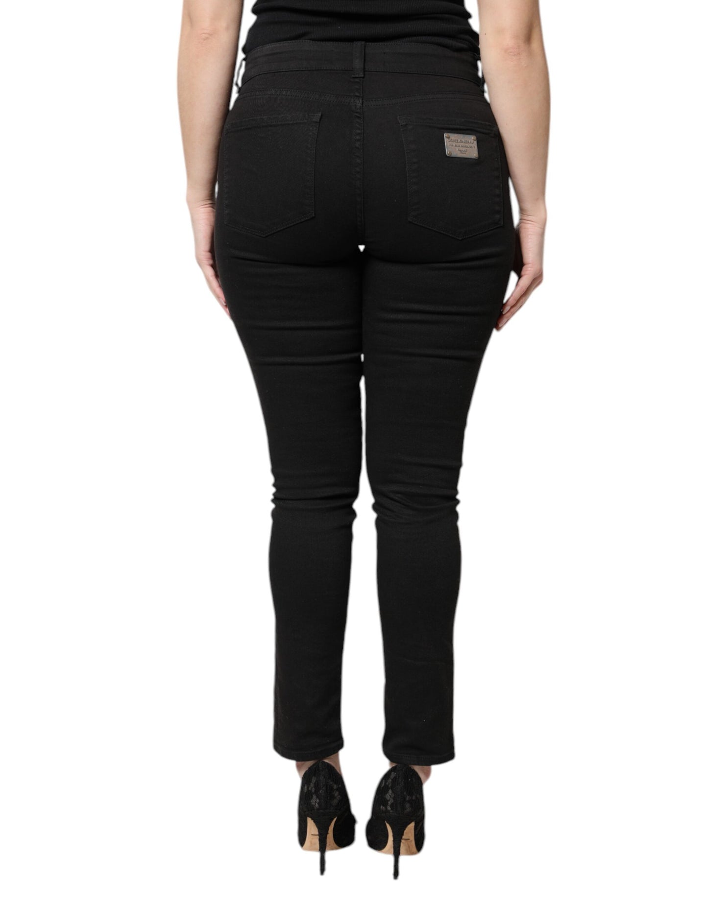 Dolce & Gabbana Black Cotton High Waist Skinny Denim Jeans by Dolce & Gabbana