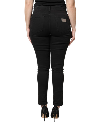 Dolce & Gabbana Black Cotton High Waist Skinny Denim Jeans by Dolce & Gabbana