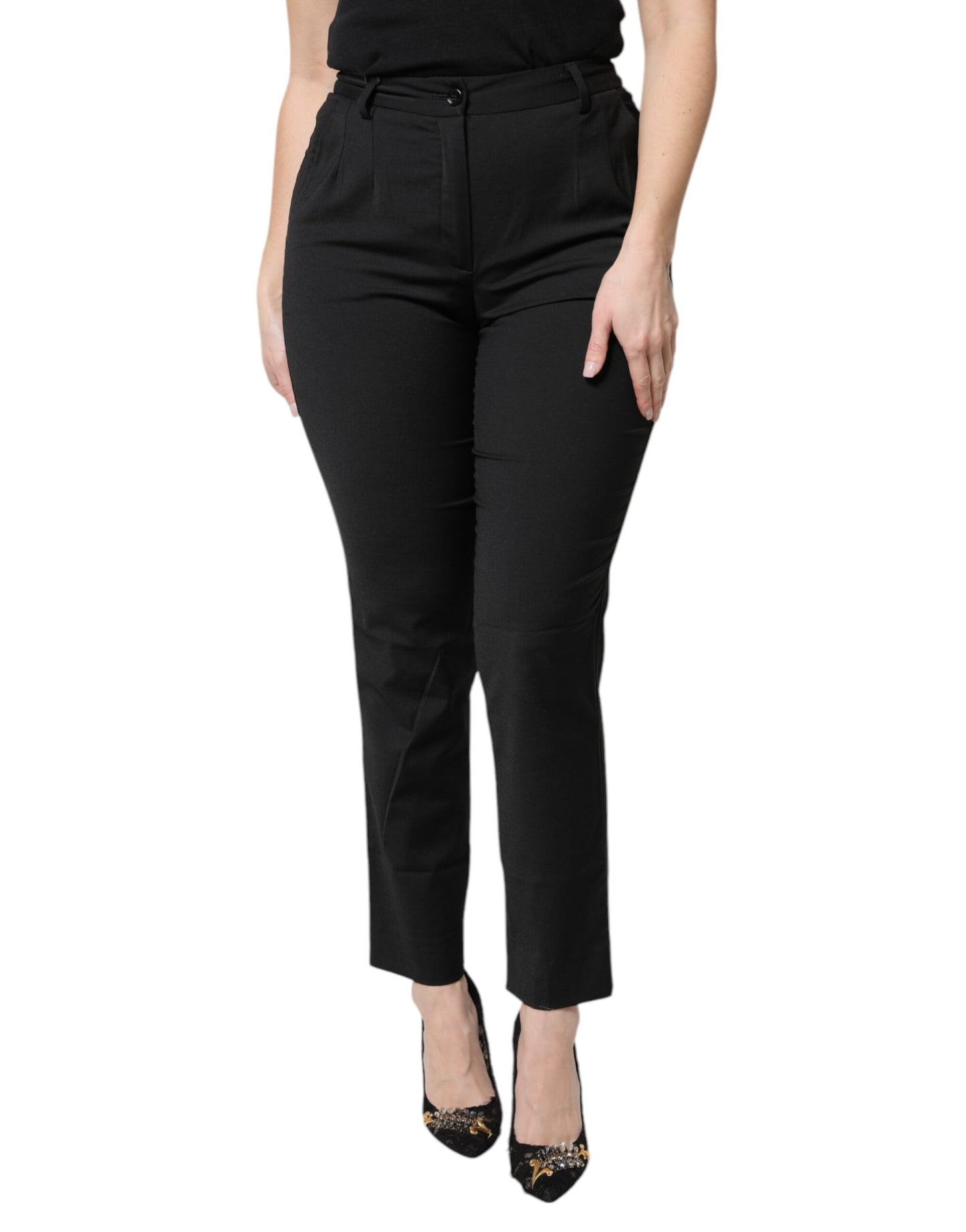 Dolce & Gabbana Black Polyester High Waist Slim Pants by Dolce & Gabbana