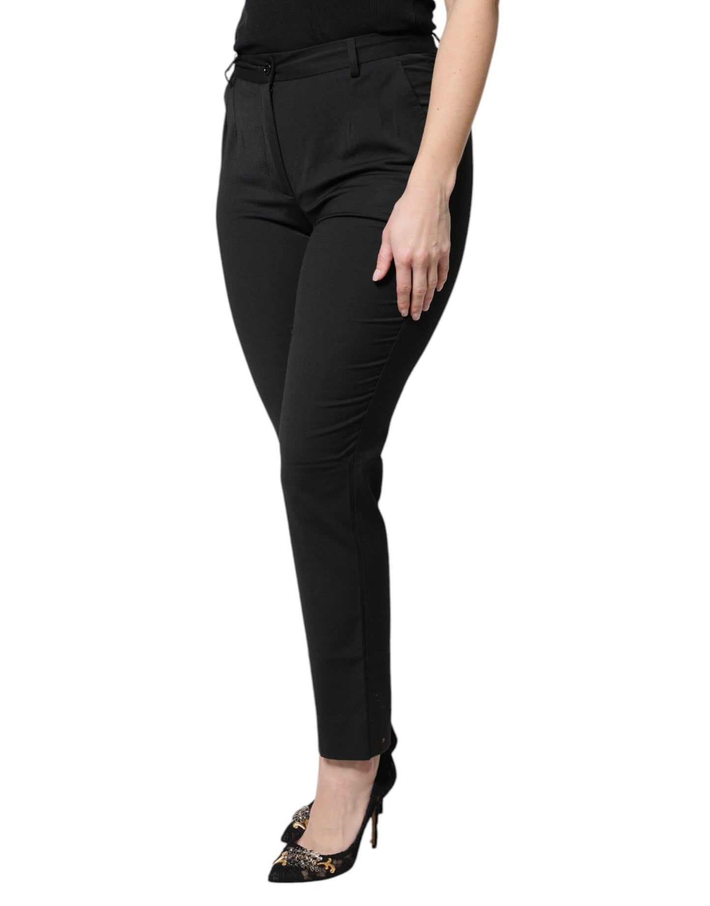 Dolce & Gabbana Black Polyester High Waist Slim Pants by Dolce & Gabbana
