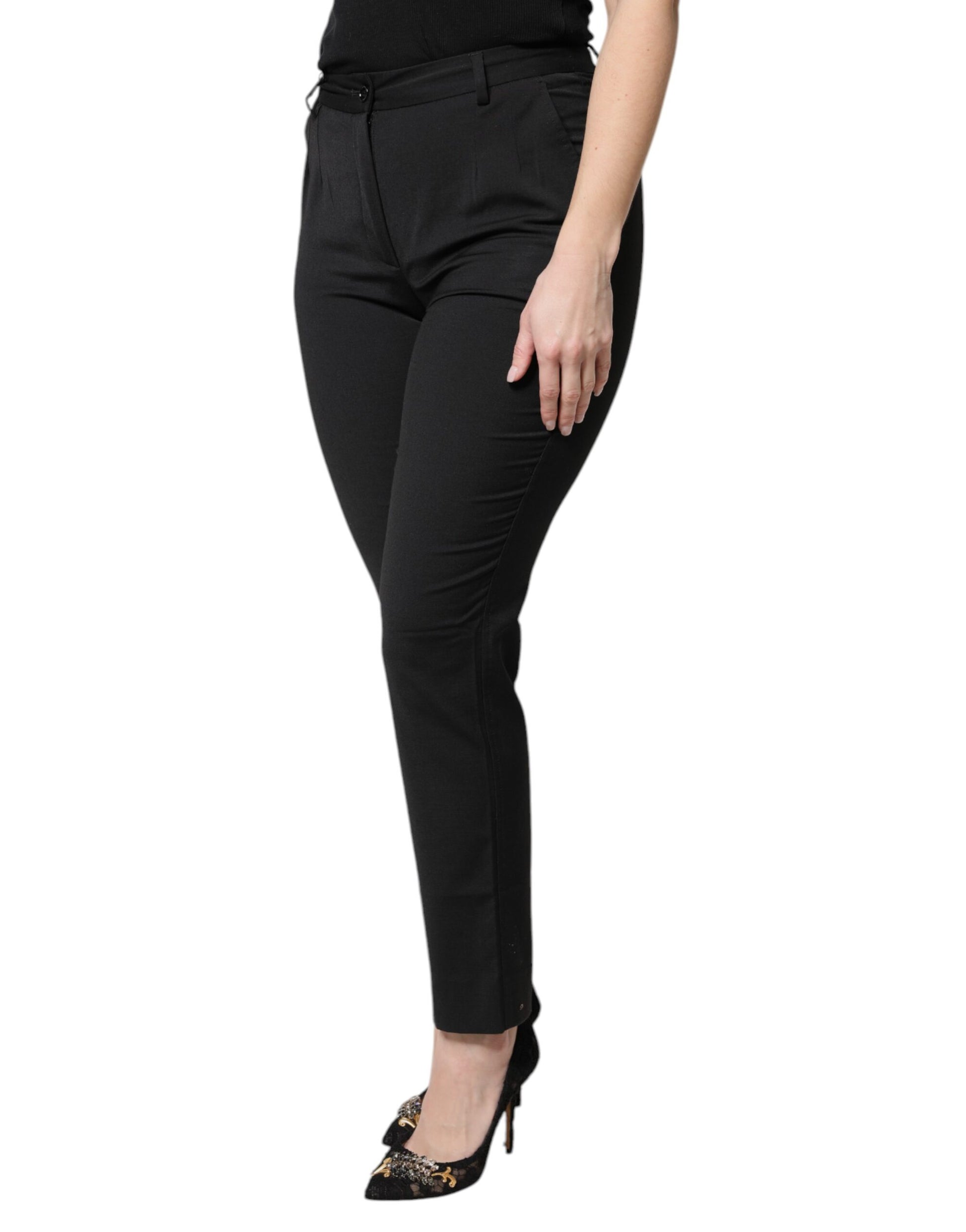 Dolce & Gabbana Black Polyester High Waist Slim Pants by Dolce & Gabbana