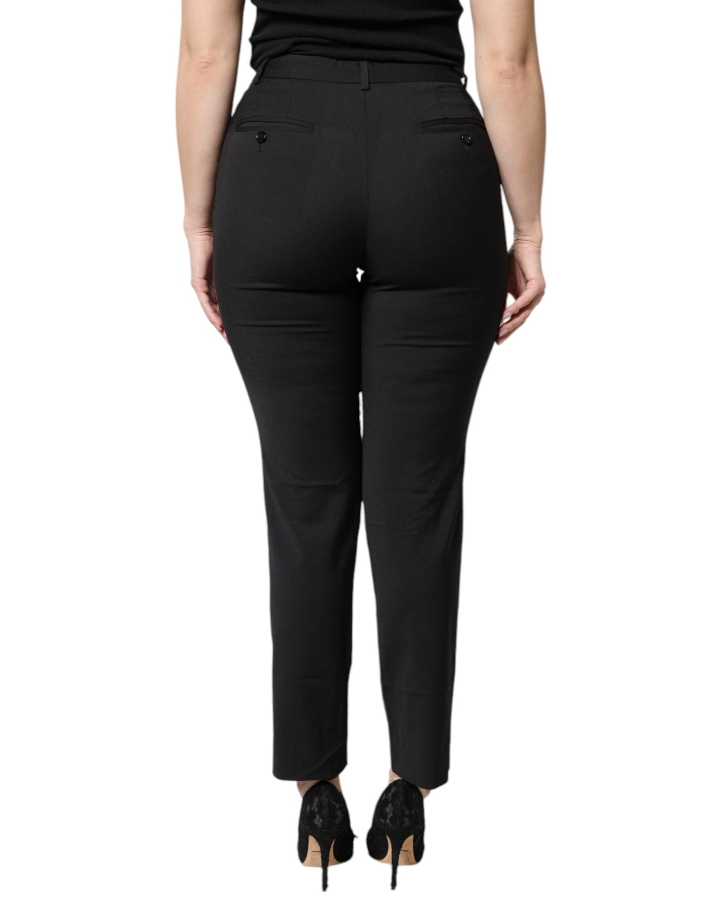 Dolce & Gabbana Black Polyester High Waist Slim Pants by Dolce & Gabbana