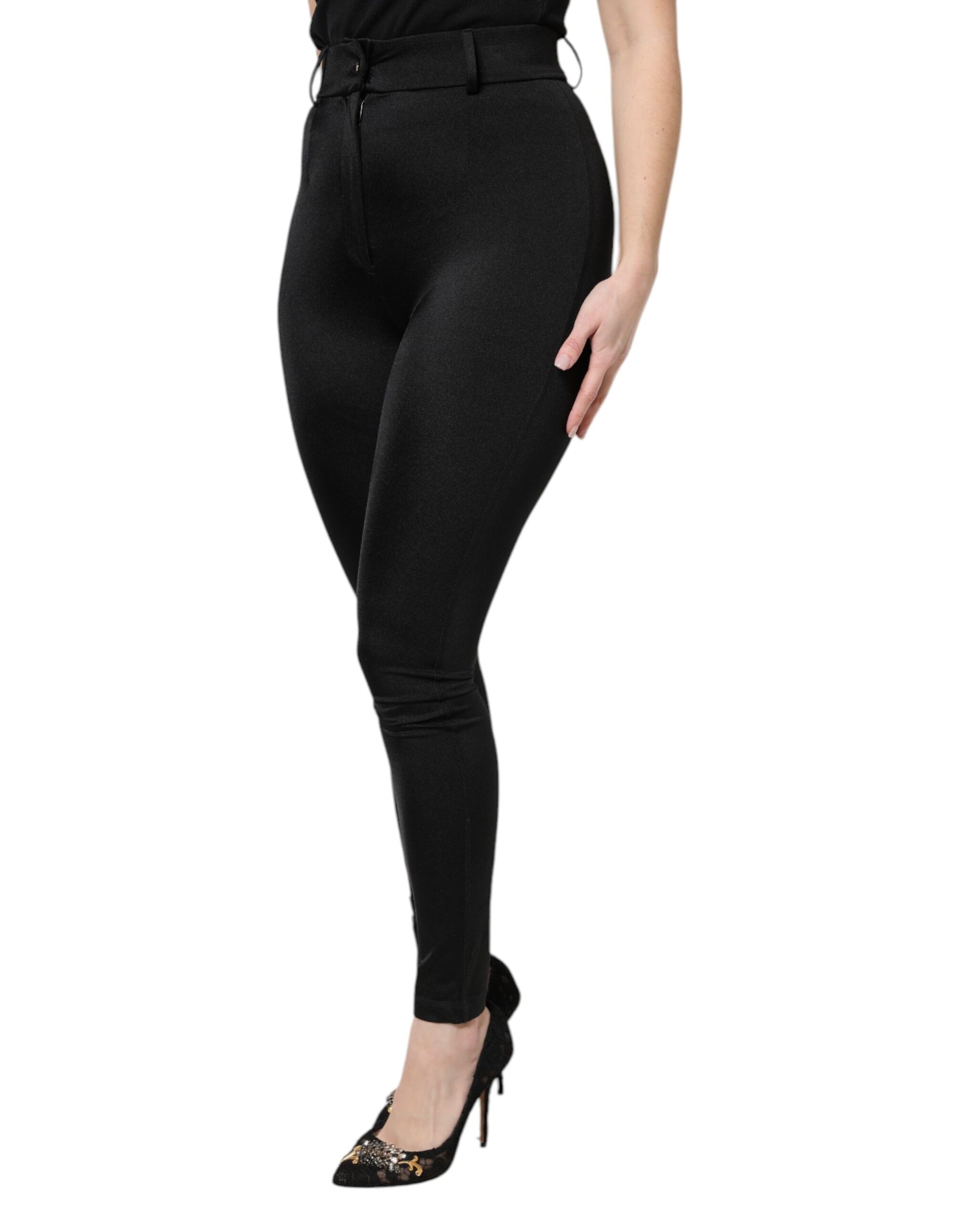 Dolce & Gabbana Black Nylon High Waist Slim Fit Pants by Dolce & Gabbana