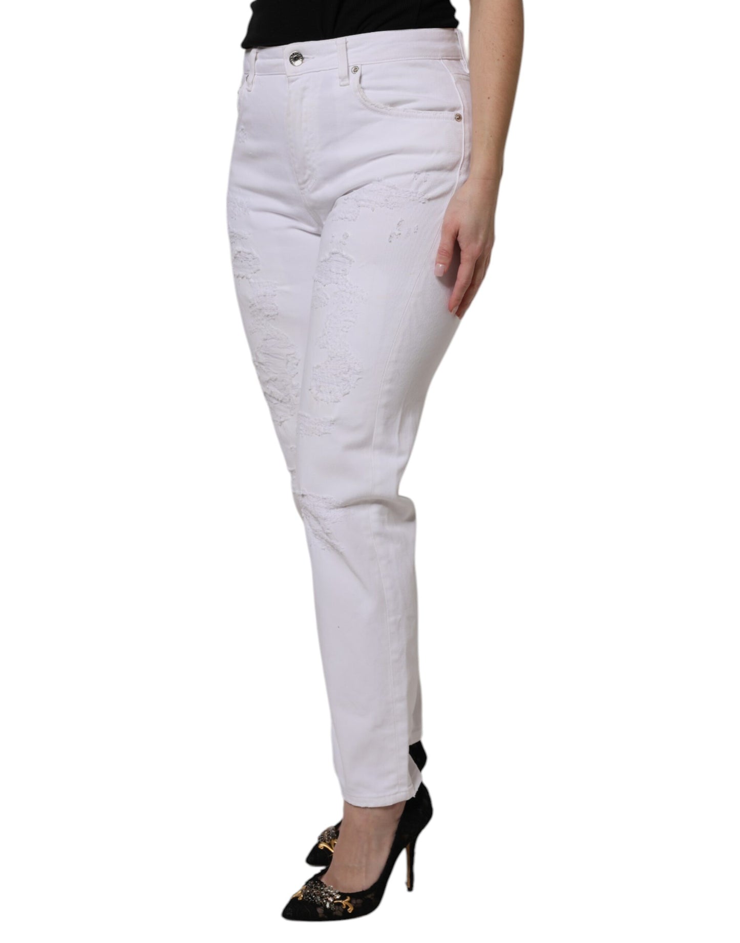 Dolce & Gabbana White Cotton High Waist Skinny Denim Jeans by Dolce & Gabbana