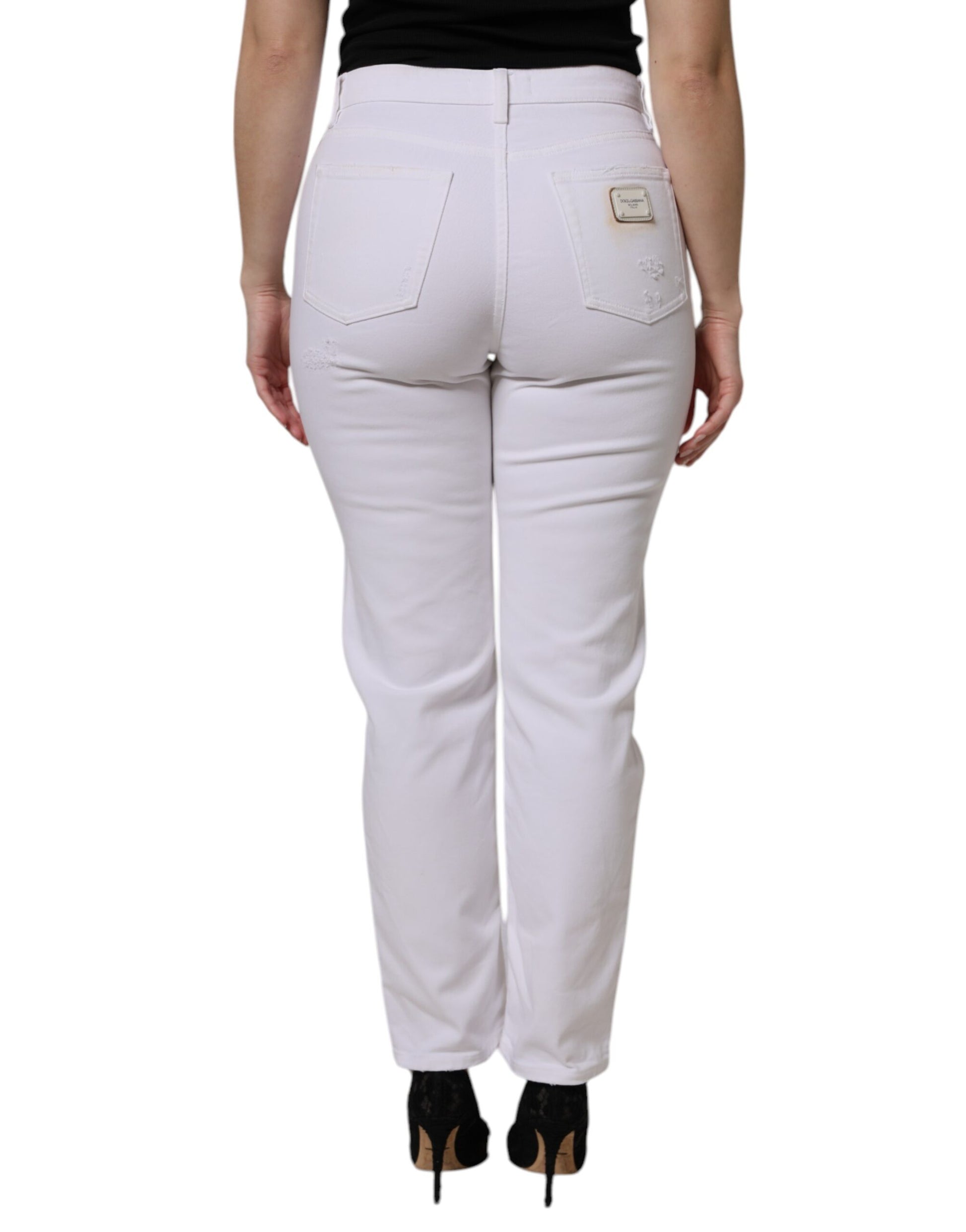 Dolce & Gabbana White Cotton High Waist Skinny Denim Jeans by Dolce & Gabbana
