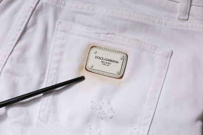 Dolce & Gabbana White Cotton High Waist Skinny Denim Jeans by Dolce & Gabbana