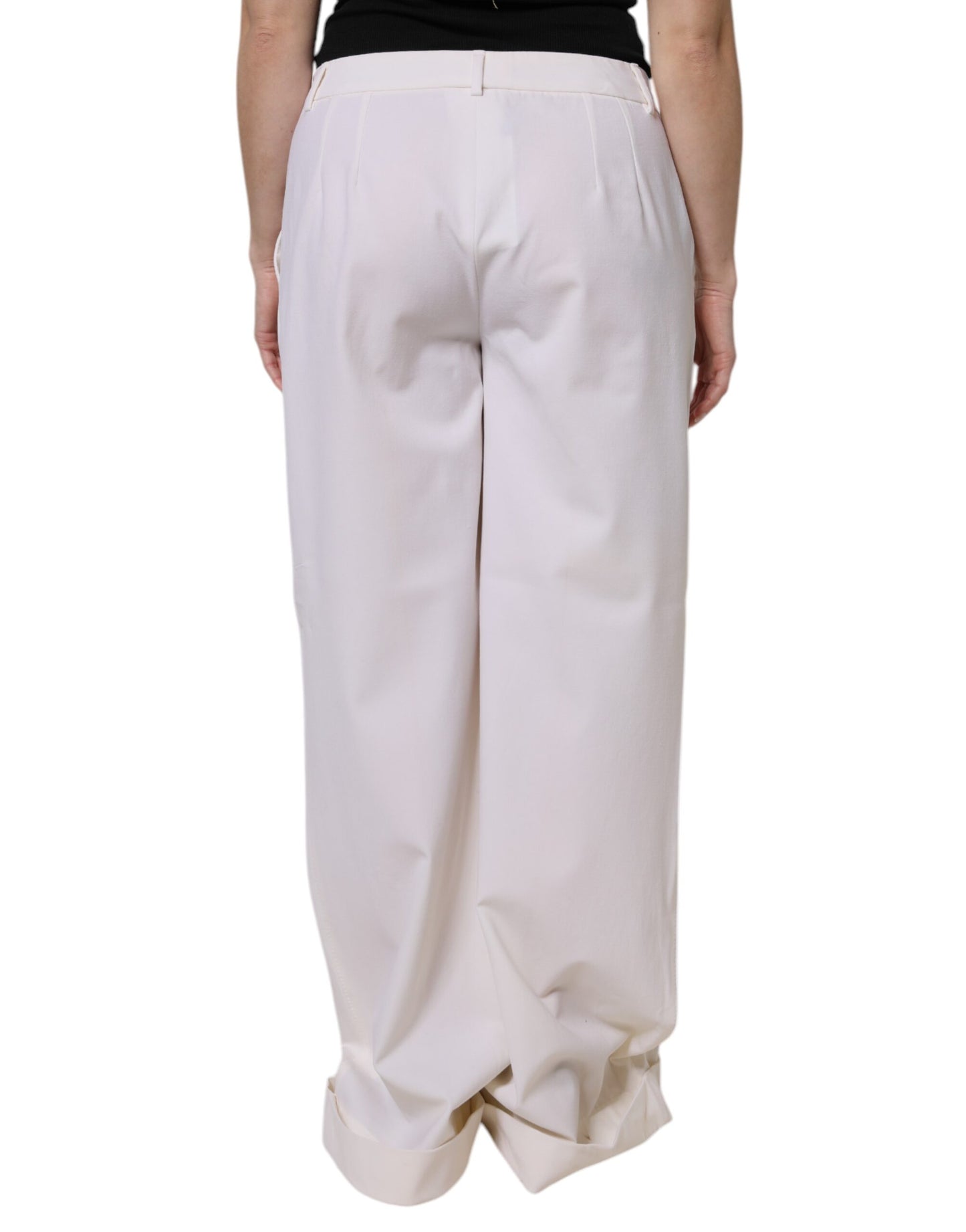 Dolce & Gabbana White Wool Mid Waist Wide Leg Pants by Dolce & Gabbana
