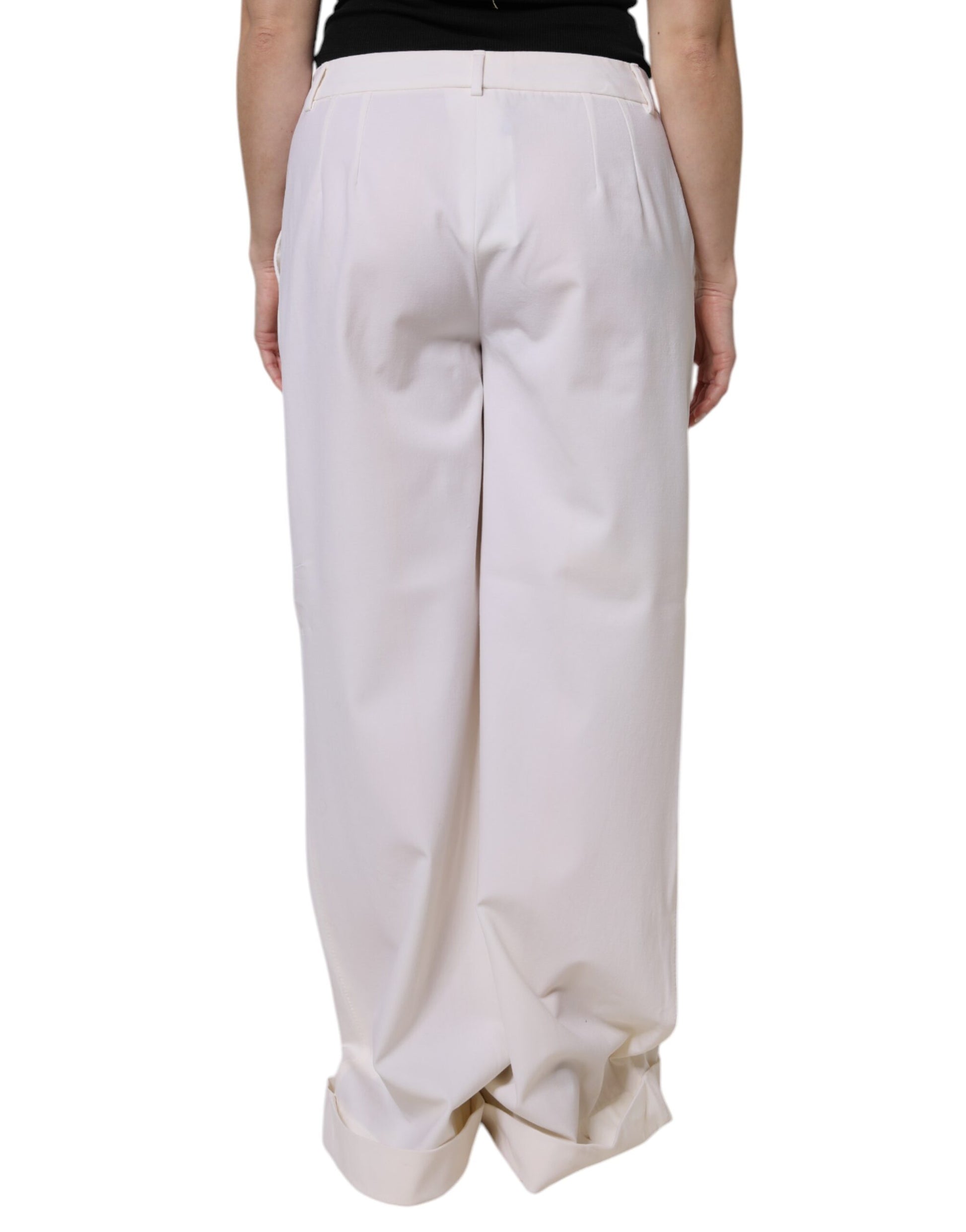 Dolce & Gabbana White Wool Mid Waist Wide Leg Pants by Dolce & Gabbana
