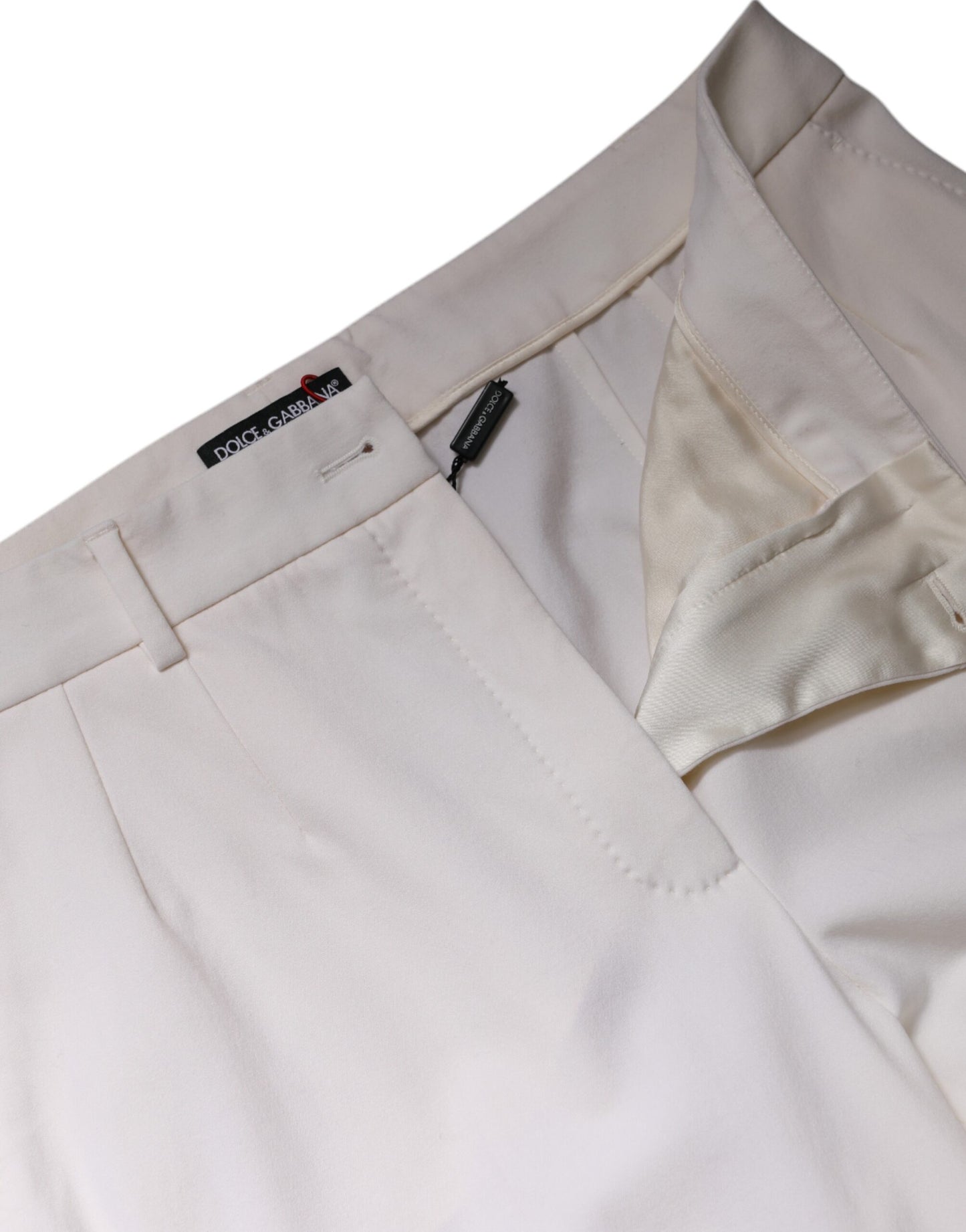 Dolce & Gabbana White Wool Mid Waist Wide Leg Pants by Dolce & Gabbana