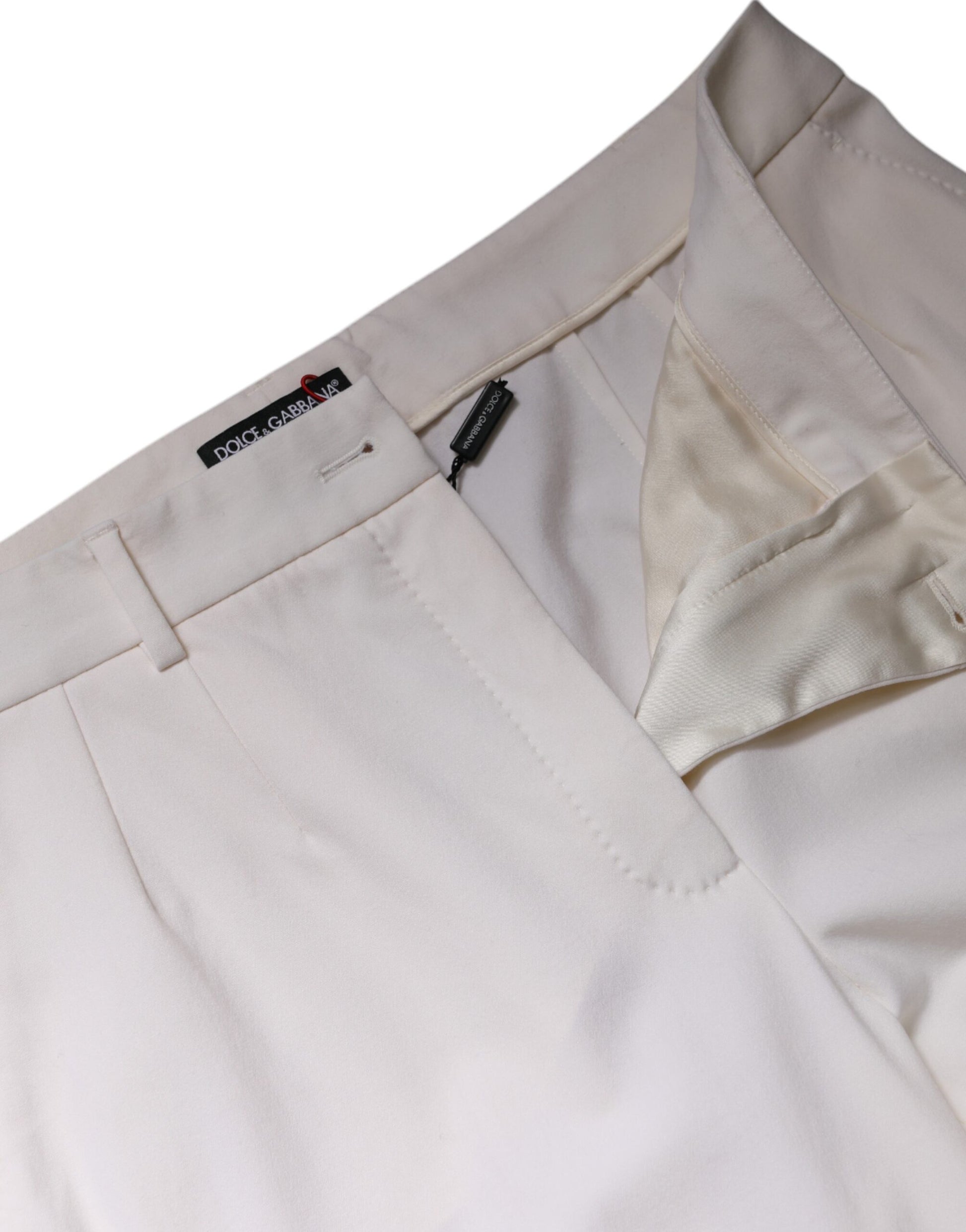 Dolce & Gabbana White Wool Mid Waist Wide Leg Pants by Dolce & Gabbana