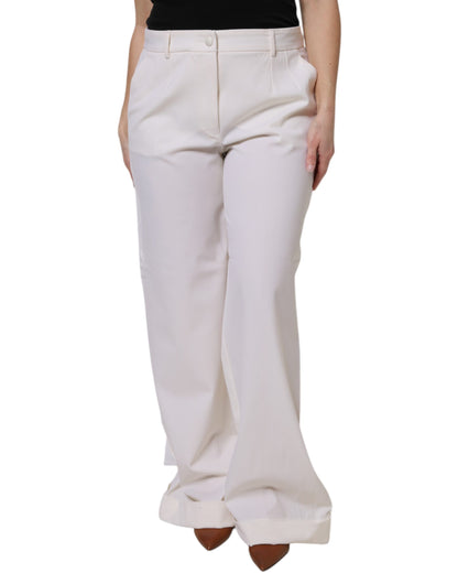 Dolce & Gabbana White Wool Mid Waist Wide Leg Pants by Dolce & Gabbana