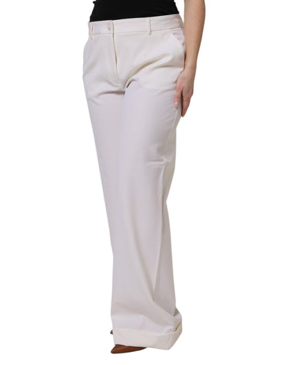Dolce & Gabbana White Wool Mid Waist Wide Leg Pants by Dolce & Gabbana