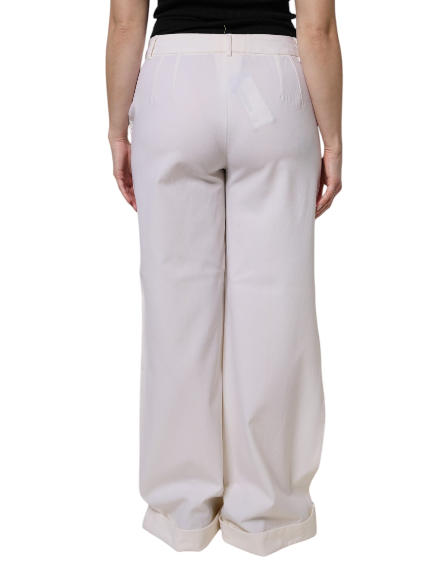 Dolce & Gabbana White Wool Mid Waist Wide Leg Pants by Dolce & Gabbana