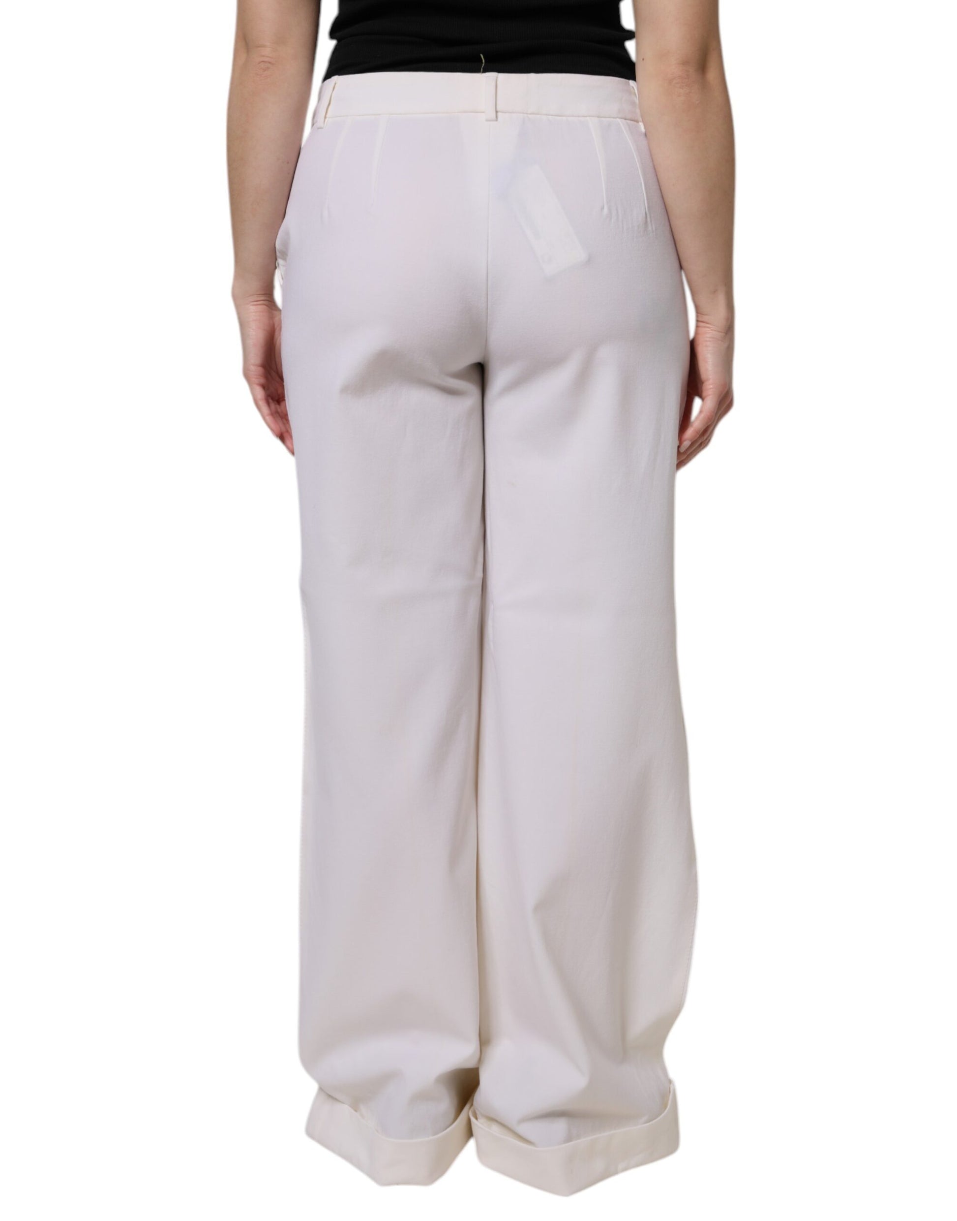 Dolce & Gabbana White Wool Mid Waist Wide Leg Pants by Dolce & Gabbana