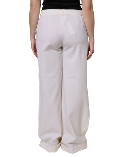 Dolce & Gabbana White Wool Mid Waist Wide Leg Pants by Dolce & Gabbana