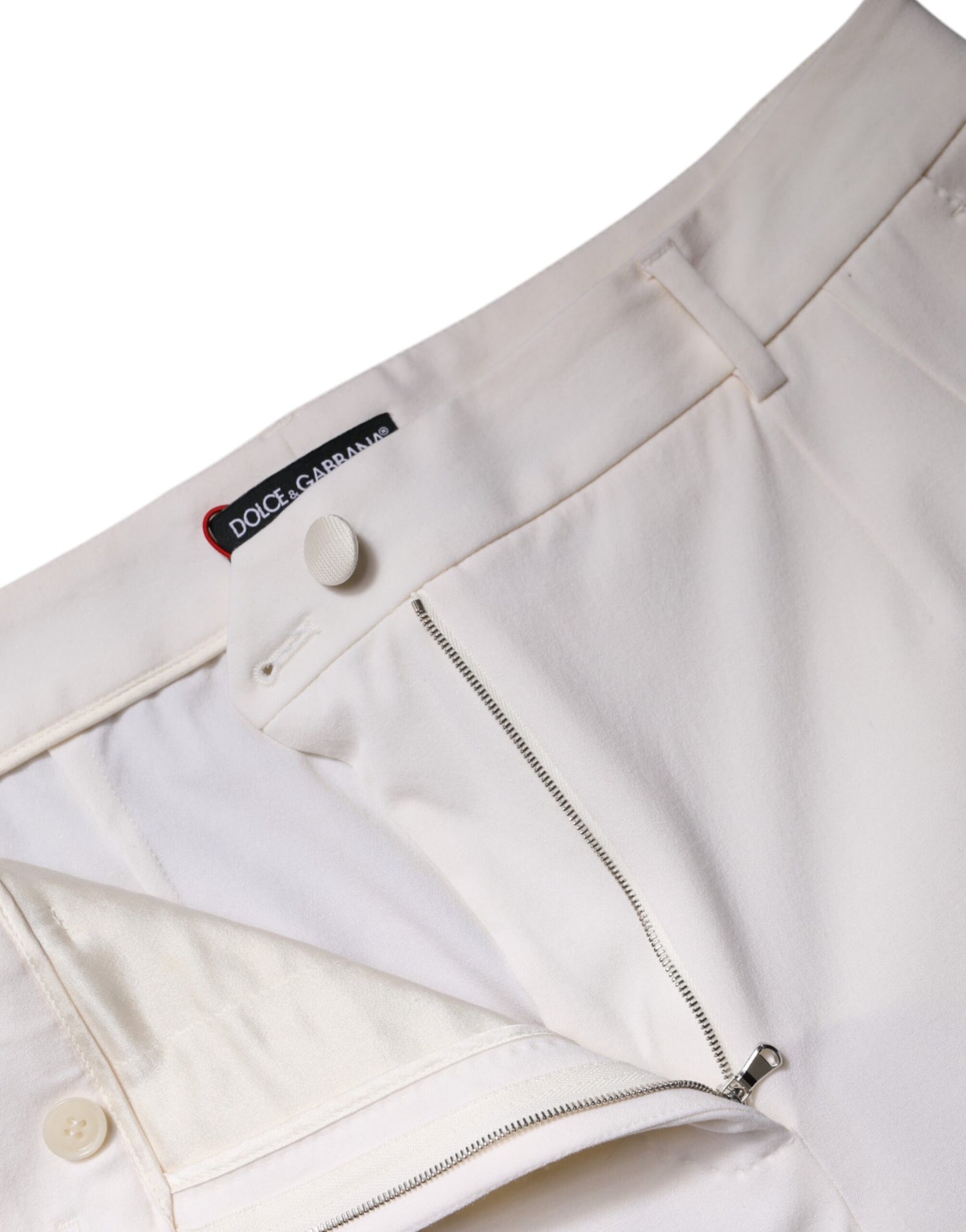 Dolce & Gabbana White Wool Mid Waist Wide Leg Pants by Dolce & Gabbana