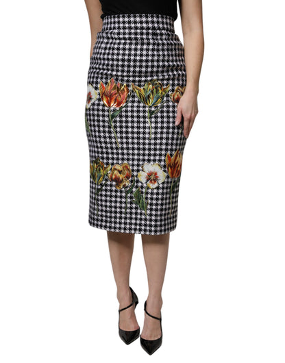 Dolce &amp; Gabbana Multicolor Floral Print High Waist Pencil Cut Skirt