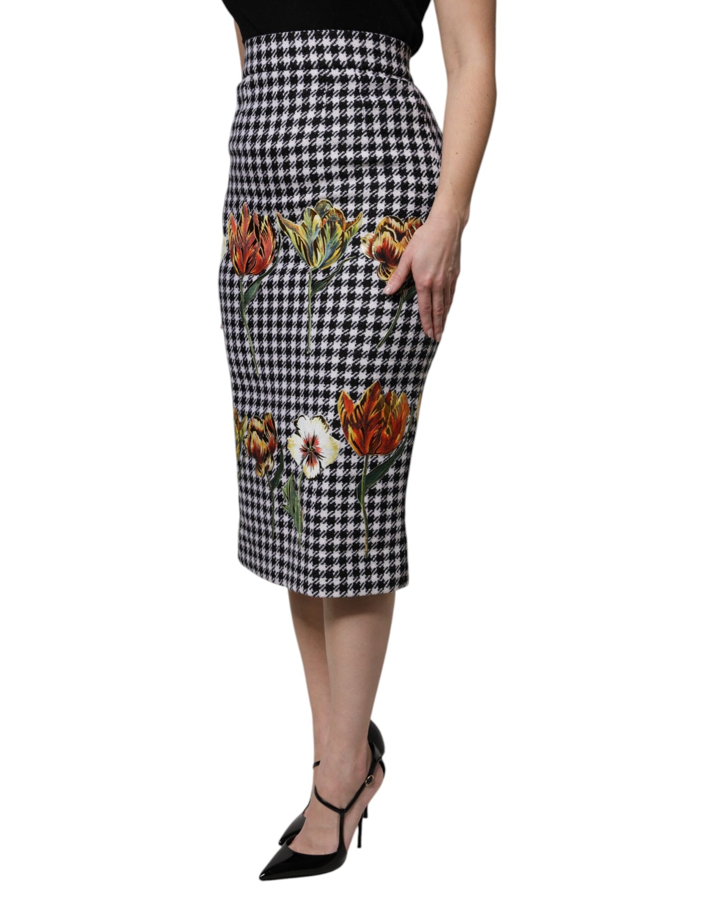 Dolce &amp; Gabbana Multicolor Floral Print High Waist Pencil Cut Skirt