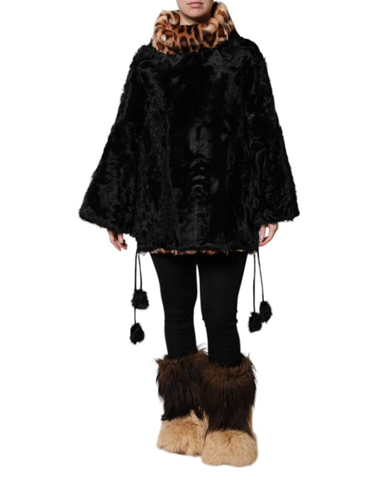 Dolce &amp; Gabbana Black Lamb Fur Short Women Coat Jacket