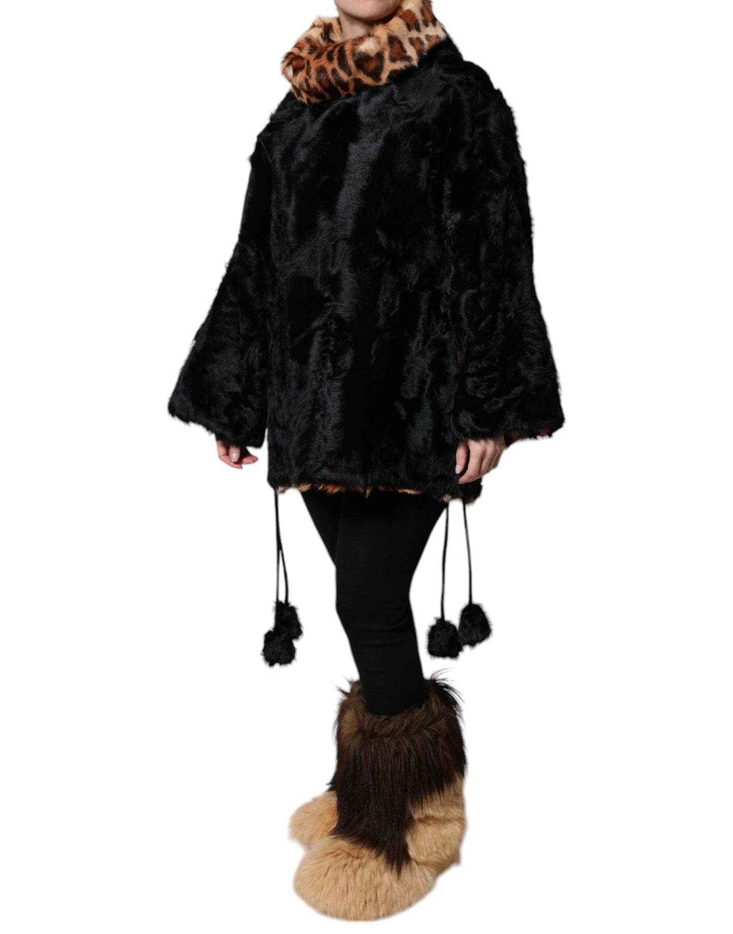 Dolce &amp; Gabbana Black Lamb Fur Short Women Coat Jacket