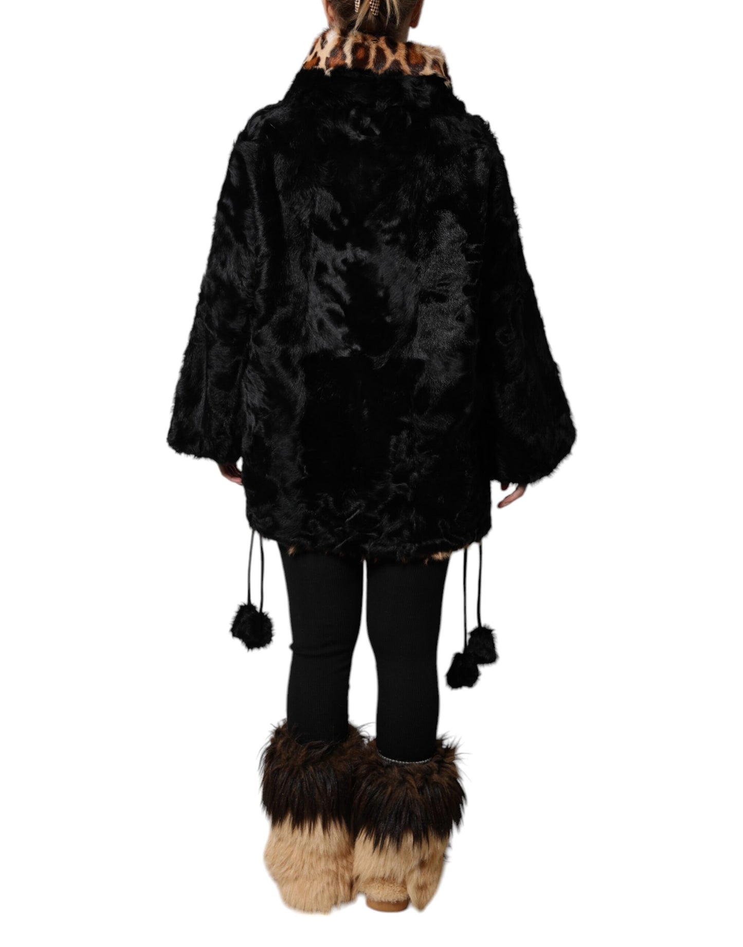 Dolce &amp; Gabbana Black Lamb Fur Short Women Coat Jacket
