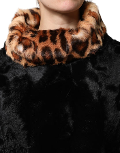 Dolce &amp; Gabbana Black Lamb Fur Short Women Coat Jacket