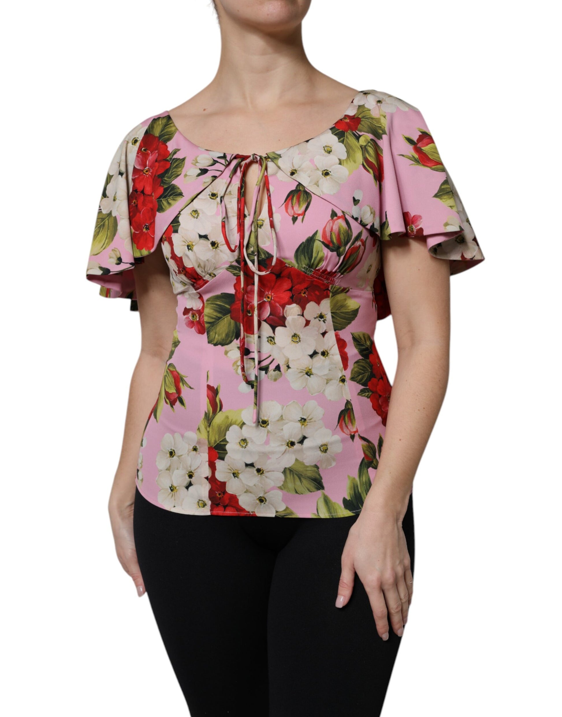 Dolce & Gabbana Pink Floral Silk Short Sleeves Blouse Top by Dolce & Gabbana