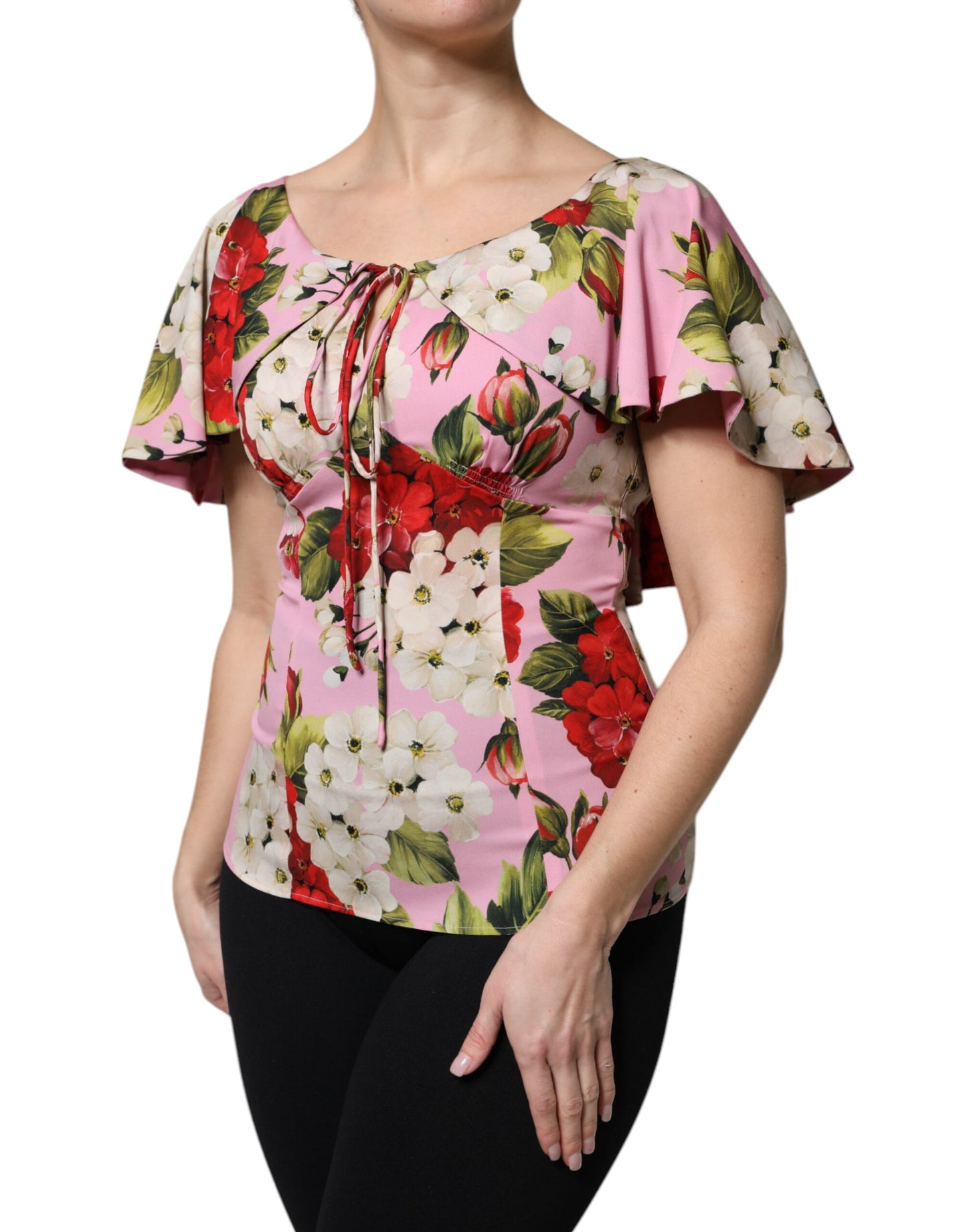 Dolce & Gabbana Pink Floral Silk Short Sleeves Blouse Top by Dolce & Gabbana