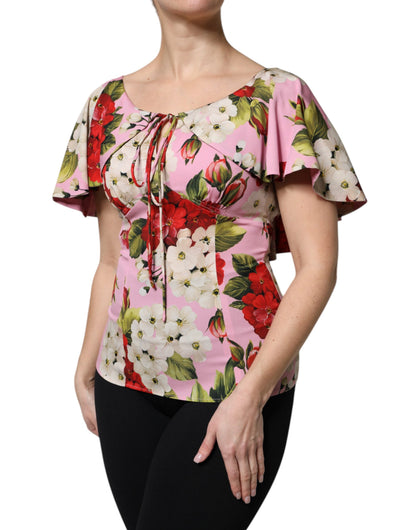 Dolce & Gabbana Pink Floral Silk Short Sleeves Blouse Top by Dolce & Gabbana