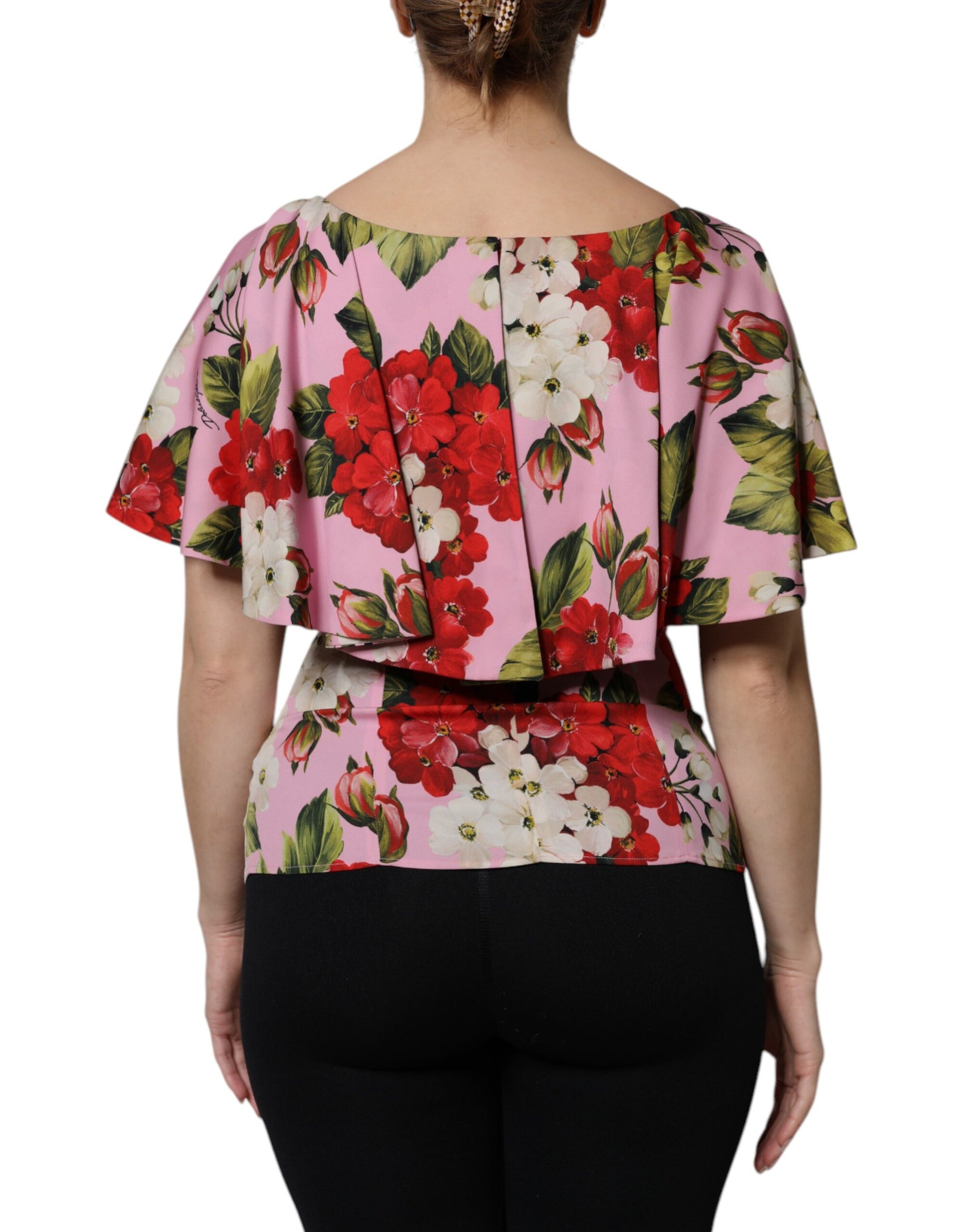 Dolce & Gabbana Pink Floral Silk Short Sleeves Blouse Top by Dolce & Gabbana