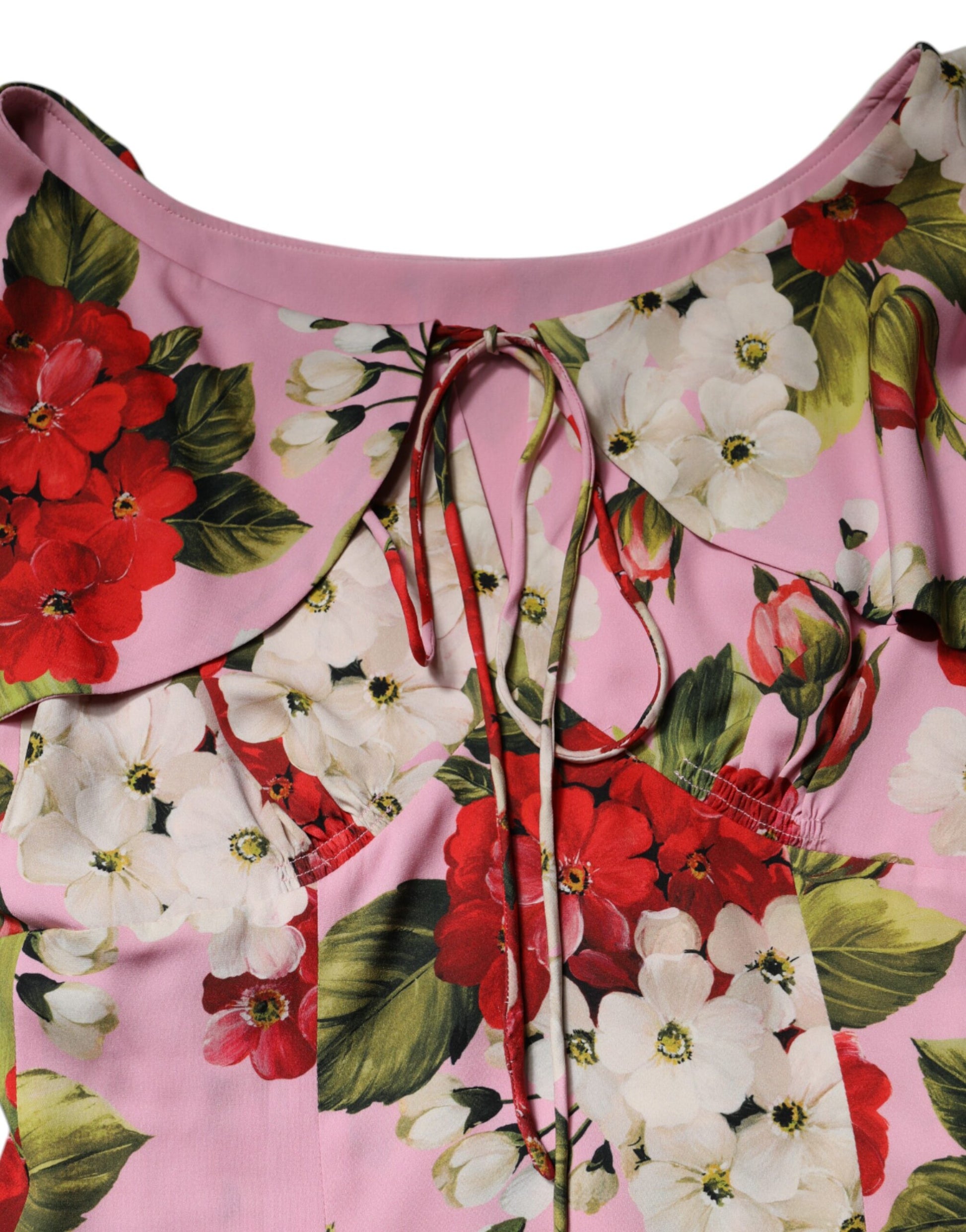 Dolce & Gabbana Pink Floral Silk Short Sleeves Blouse Top by Dolce & Gabbana