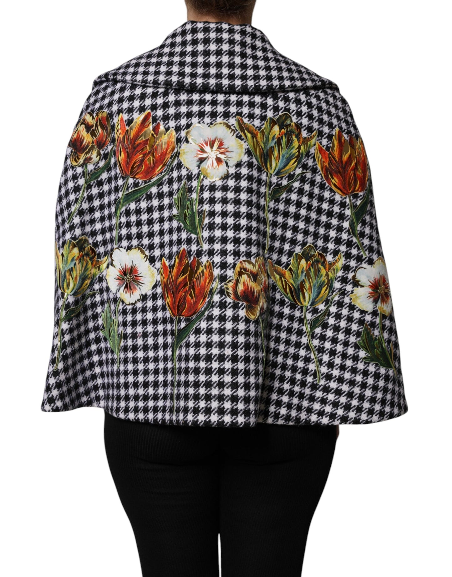 Dolce &amp; Gabbana Black White Monochrome Patterned Floral Cape Jacket