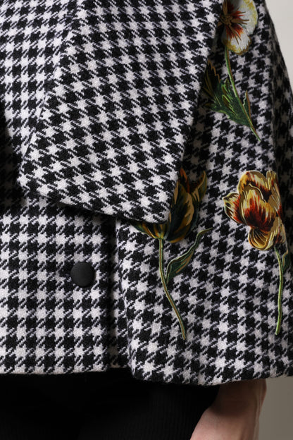 Dolce &amp; Gabbana Black White Monochrome Patterned Floral Cape Jacket