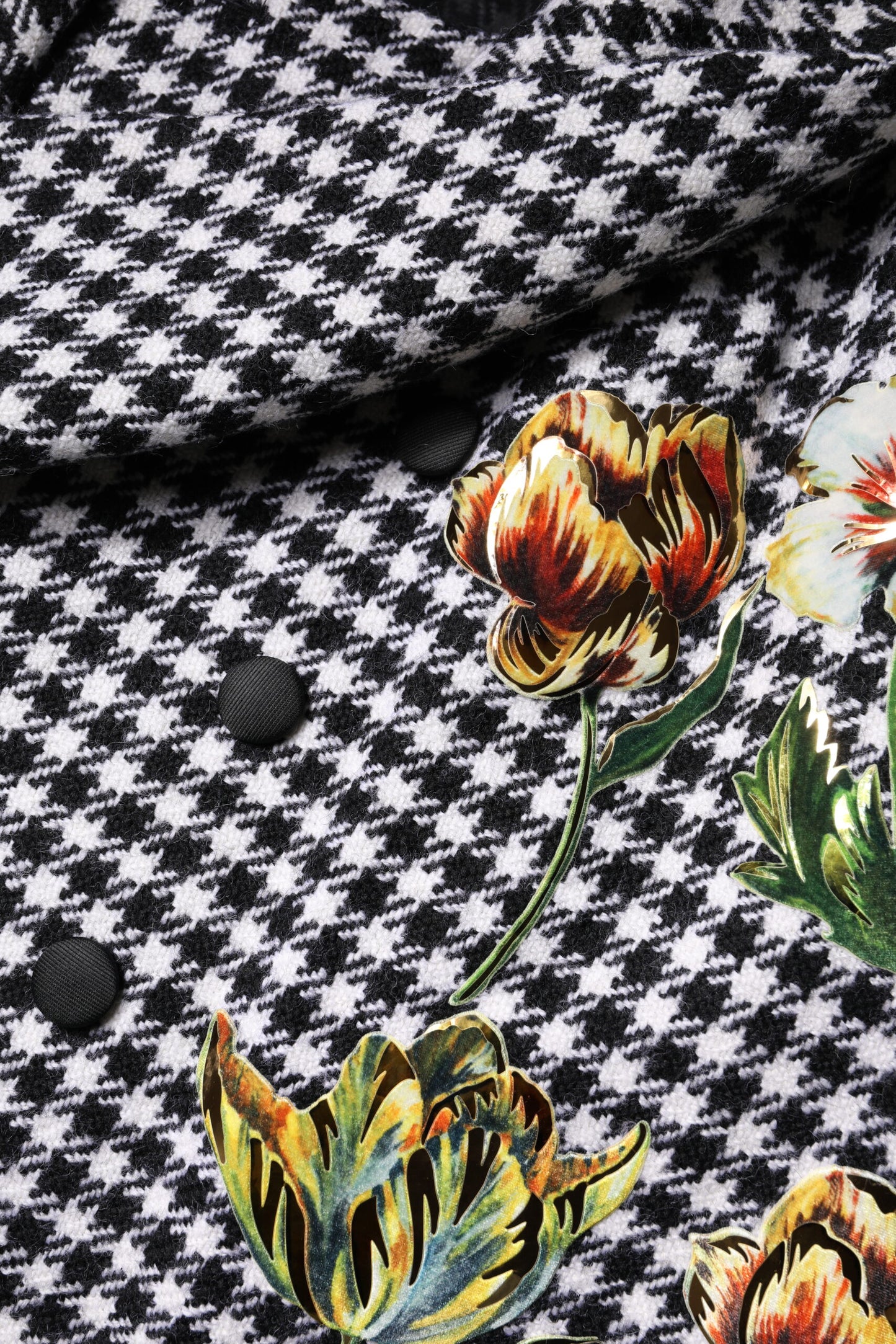 Dolce &amp; Gabbana Black White Monochrome Patterned Floral Cape Jacket