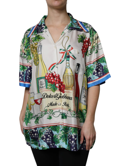 Dolce & Gabbana Multicolor Short Sleeve Silk Food Shirt Top by Dolce & Gabbana