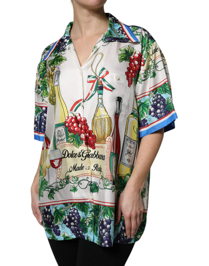 Dolce & Gabbana Multicolor Short Sleeve Silk Food Shirt Top by Dolce & Gabbana