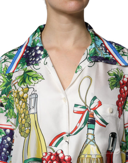 Dolce & Gabbana Multicolor Short Sleeve Silk Food Shirt Top by Dolce & Gabbana