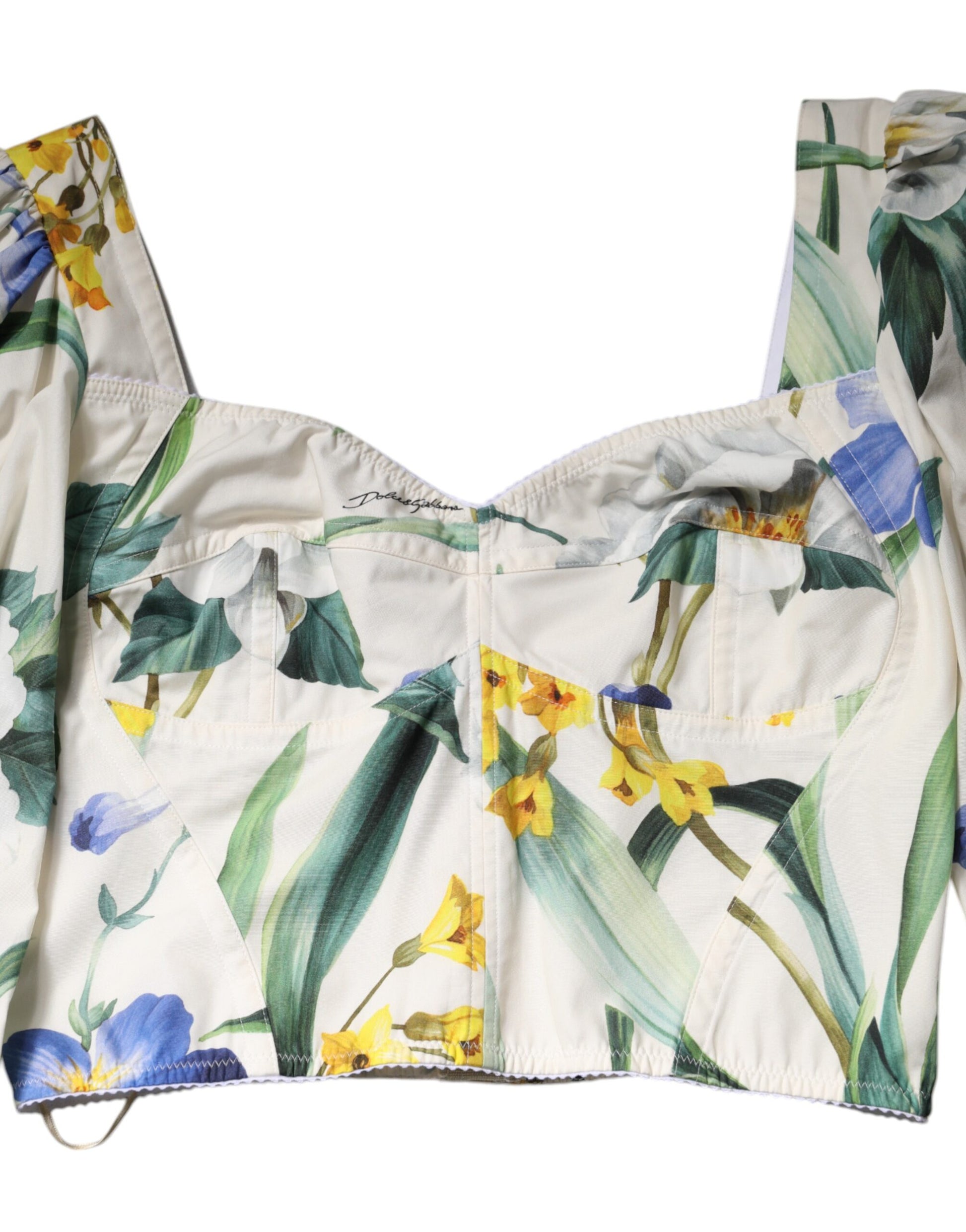 Dolce & Gabbana White Floral Puff Sleeves Crop Blouse Top by Dolce & Gabbana